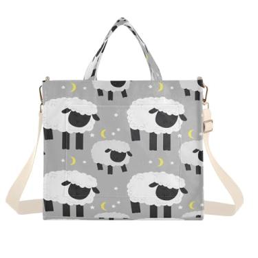 Imagem de CEBUGI Bolsa feminina de ovelha preta branca com alça de ombro ajustável para trabalho, faculdade, viagem, P, A282, Medium