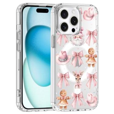 Imagem de JOYLAND Capa magnética para iPhone 15 Pro, capa de laço de Natal compatível com MagSafe, capa de telefone transparente, capa protetora de TPU macio antiamarelamento, capa protetora à prova de choque e