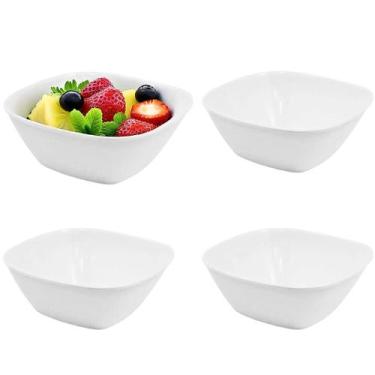 Imagem de Kit 04 Tigela Quadrada Lisa de Melamina Branca Leve Resistente - 1500m