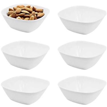 Imagem de Kit 06 Tigela Quadrada Lisa de Melamina Branca Leve Resistente - 1500m