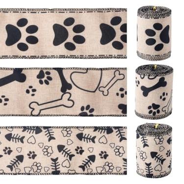 Imagem de Magibeads 3 rolos com tema para animais de estimação 71 mm (2,8 polegadas) fitas de poliéster embalagem de presente gravata borboleta acessórios de roupas para animais de estimação ornamentos de
