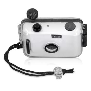 Imagem de Câmera de filme de 35 mm, câmera de filme reutilizável de 35 mm com capa, câmera de filme descartável para mergulho com velocidade do obturador, lente de 28 mm (preto e branco)