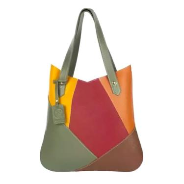 Imagem de Bolsa de Ombro Maria em Couro Bovino Legítimo, 34x35x7cm, 8L, Feminina, Fechamento Zíper, Lisa, 350g