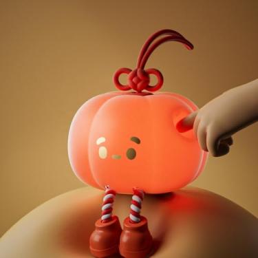 Imagem de Luz Noturna de Abóbora de Halloween em Silicone Macio com Toque para Trocar de Luz, Bateria Recarregável USB, Iluminação Amarela Suave, Compacta e Portátil para Mesa, Dormitório e Presente