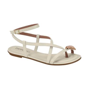 Imagem de Beira Rio Sandália Rasteira Feminina Confortável, Tiras Cruzadas, Palmilha Macia, Solado Antiderrapante, Casual (Branco Off, BR, Adulto, Numérico, 34)