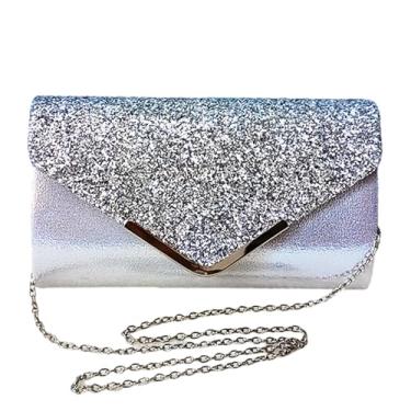 Imagem de Bolsa clutch feminina para noite, bolsas de lantejoulas com corrente removível para banquete de festa de casamento, presente, encontros formais, Prata, Medium