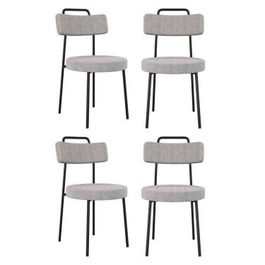 Imagem de Kit 04 Cadeiras Sala De Jantar Kobe Estofada Com Encosto Linho Cinza - Desk Design