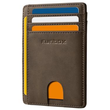 Imagem de Porta-cartões de bloqueio RFID Wallet RUNBOX Slim Leather