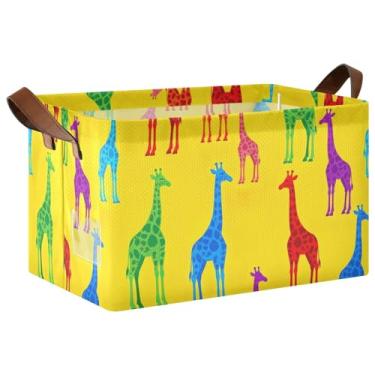 Imagem de Organizador de caixas amarelas girafas para armazenamento e organização de casa, cestas decorativas dobráveis de 40 x 28 x 25 cm para decoração de casa e armazenamento de armário, 1 pacote