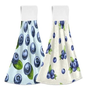 Imagem de SEHANY Toalhas de cozinha de mirtilo de frutas toalha de mão pendurada com laço e gancho, 2 peças de toalhas de mão absorventes macias para banheiro cozinha decoração de bar de chá