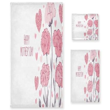 Imagem de Wassud Happy Mother's Day Conjunto de 3 toalhas de banho super macias e absorventes para banheiro, toalhas de banho de secagem rápida, toalha de banho para academia, spa, hotel