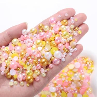 Imagem de Pérolas flatback para artesanato, meias pérolas e pedras preciosas mistas, 3/4/5/6/8/10 mm meia redonda ABS flatback pérola pedras deslumbrantes para unhas DIY sapatos roupas bolsas