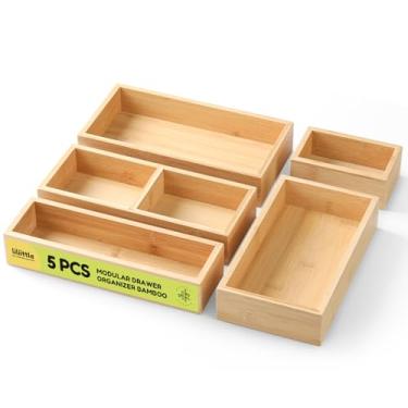 Imagem de lilLittle Organizador de gaveta de bambu, 5 peças de conjunto organizador de gaveta de cozinha, organizador de utensílios multiuso, organizador de talheres para cozinha, banheiro, escritório, gavetas