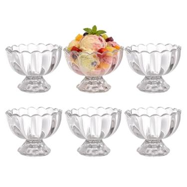 Imagem de JBESUHI 6 peças de tigelas de sobremesa de vidro tulipa com pés de 142 g (transparente) - Copos pequenos e fofos para sudae, sorvete, frutas, salada, lanche, coquetel, bagatela e festa de Natal