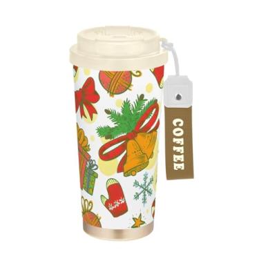 Imagem de Caneca de viagem de café 40 ml com canudo e tampa de filp, copos de parede dupla isolados a vácuo com revestimento cerâmico, desenho de presente de Natal fofo