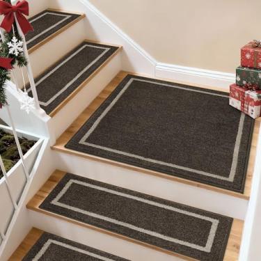 Imagem de COSY HOMEER Tapete de aterrissagem de escada 76 x 76 cm, tapete de pouso quadrado antiderrapante para degraus de madeira internos, poliéster lavável com suporte TPE, marrom