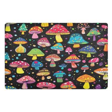 Imagem de Joisal Tapete de porta de boas-vindas de cogumelos coloridos de desenho animado, tapete de sapato, capachos para ambientes externos 81 x 50 cm