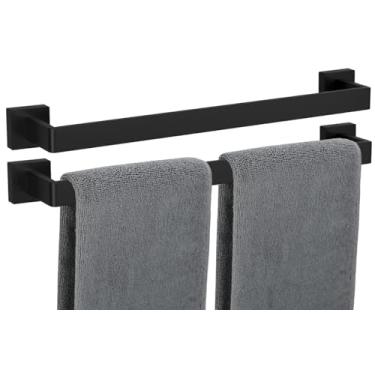 Imagem de Barra de toalha, pacote com 2 para banheiro, suporte de toalha de níquel escovado de 50,8 cm, 12/16/20/24/28/32/36 polegadas, SUS304, à prova de ferrugem, moderno quadrado (2, preto fosco, 50,8 cm)