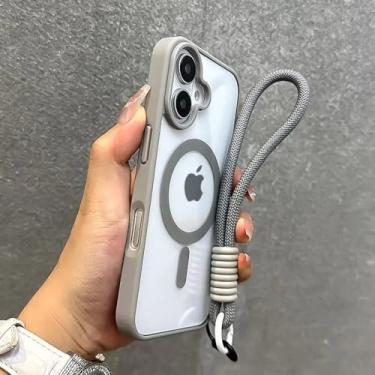 Imagem de Capa de celular luxuosa transparente para iPhone 16, 15, 14, 13, 12, 11 Pro Max com cordão e alça de pulso à prova de choque, cinza, para iPhone 16E