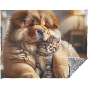 Imagem de TSENQUE Chow Chow Manta de lã personalizada para cachorro gatinho gato cobertor fofo para mulheres estampa cobertores fofos 178 cm x 139 cm