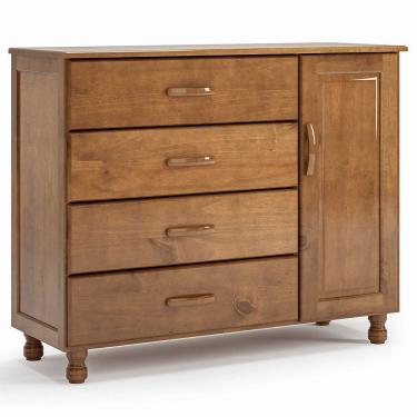 Imagem de Cômoda Sapateira 1 Porta 4 Gavetas Madeira Maciça Utah M06 Imbuia Brilho - Lyam Decor