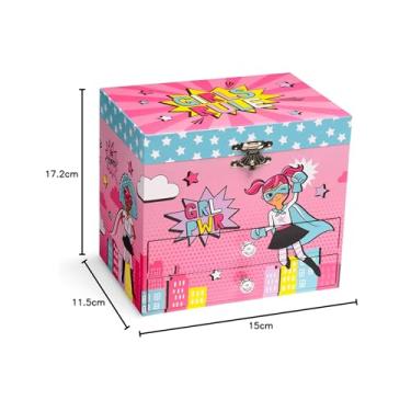 Imagem de Jewelkeeper Caixa de joias musical Girl Power Superhero com 2 gavetas, Fur Elise Tune