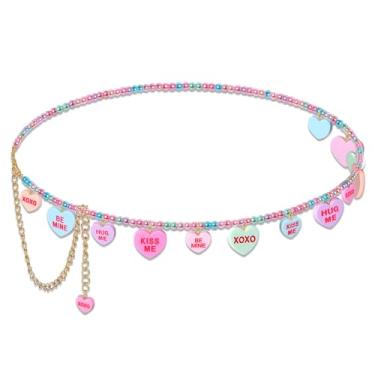 Imagem de Corrente de cintura de coração para conversas dos namorados, plus size, ajustável, colorido, coração, pérola, contas, cinto, dia dos namorados, corrente corporal, acessório para decoração de calças de