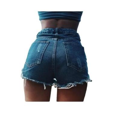 Imagem de Shorts jeans rasgados para as mulheres, cintura alta, tampa do quadril