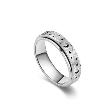 Imagem de Anel masculino com design celestial giratório, pulseira moderna de dois tons preto e prata para uso diário e acessórios estilosos, 9, Liga de aço, não tem