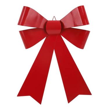 Imagem de Decoração de arco de Natal de metal vermelho para lareira 23 x 32 cm, decoração de parede com laço vermelho de Natal para lareira de lareira em casa, festa, porta da frente, varanda, interior