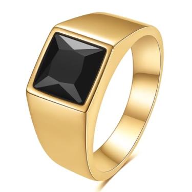 Imagem de MYNENEY Anéis masculinos preto/azul/vermelho/amarelo pedra clássica sinete declaração anel de noivado anel de noivado pedra preciosa anel de pedra preciosa para presente masculino, pedra preciosa, Zircônia cúbica