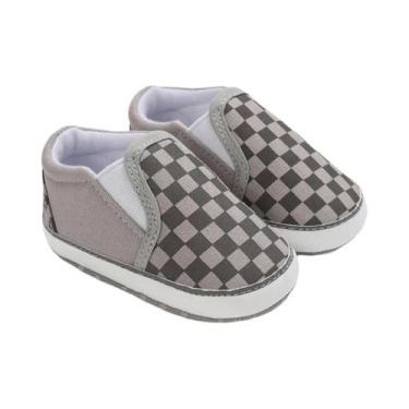 Imagem de Sapatos De Bebê Em Lona Xadrez Para Meninos E Meninas 0-1 Ano Sola Mac