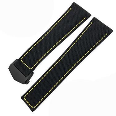 Imagem de VELORE Pulseiras de relógio de lona e couro de nylon de 20 mm, 22 mm, fivela dobrada, preta, para Tag Heuer CARRERA AQUARACER Series Watch Band Replace(preto, amarelo, preto, 20 mm)