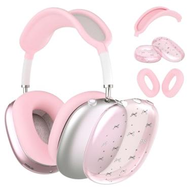 Imagem de Idocolors Capa de fone de ouvido para AirPods Max, Kawaii Cute Star Bow Clear Ear Cups, capa de silicone rosa para Apple AirPods Max (2024/2020)