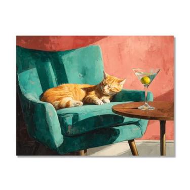 Imagem de Gato preto com Martini impressão de arte fofo gato peculiar coquetel bar decoração moderna casa cozinha arte de parede pintura em tela pôster estética (SKU12,27.9x35.6 cm = (28x35 cm), sem moldura)