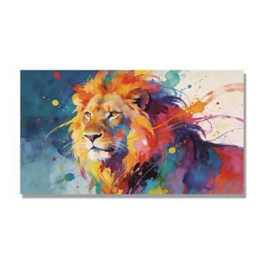 Imagem de NHLDZYH Arte abstrata de respingos de leão, pintura colorida de animais em tela, decoração de parede expressiva moderna para sala de estar ou escritório. A100. 70 x 125 cm - 27,6 x 49,2 pol. Somente