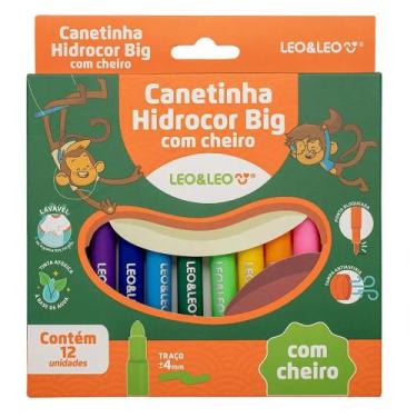 Imagem de Canetinha Hidrocor Big Leo e Leo 12 Cores Com Cheirinho Lavável Ponta 