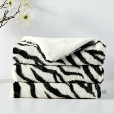Imagem de DREAMNINE Cobertor luxuoso de pele de coelho sintético de zebra macia e felpuda, 127 x 152 cm, cobertor de colo felpudo macio e espesso de dupla face, cobertor peludo fofo e quente com estampa de