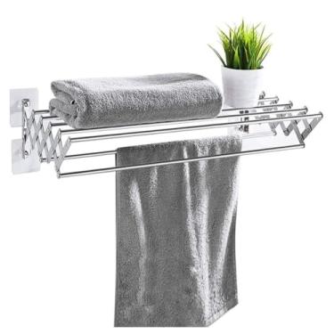 Imagem de Toalheiro retrátil de aço inoxidável, armazenamento expansível de parede para banheiro, escorredor sanfonado para toalhas, lavanderia e muito mais