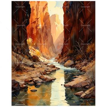 Imagem de TAOPAOLAB Canyon Kit de pintura de paisagem por números para adultos - Pintura DIY Red Rock River Gorge em tela 40,6 x 50,8 cm, conjunto de tinta acrílica, adequado para iniciantes, arte para