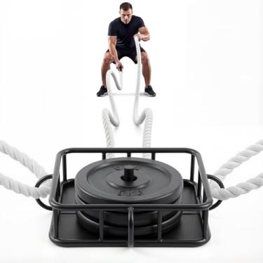 Imagem de Zonon Âncora de corda de batalha resistente - Aço revestido a pó com base de borracha, pontos de ancoragem múltipla para treinamento em grupo de 12 pessoas, uso interno/externo, compatível com placa