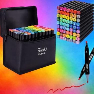 Imagem de Caneta Marcador Para Colorir Desenho Profissional 24, 36, 48, 60, 80, 100, 120, 168 Cores Conjunto De Canetinhas Pontas Duplas Codificados por Cores Vivas para Desenho (60)