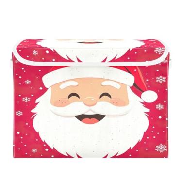 Imagem de SEHANY Linda caixa de armazenamento de Papai Noel de Natal com tampas e alças, organizador de cestas de armazenamento de tecido dobrável, caixas de armazenamento de cubos grandes para roupas, cobertor