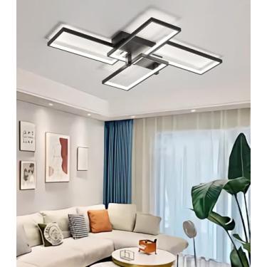 Imagem de Luminária de teto LED moderna, 4 luminárias quadradas reguláveis com controle remoto, lustre para sala de estar, 3000K-6000K, luminárias de acrílico ajustáveis para sala de jantar, quarto e