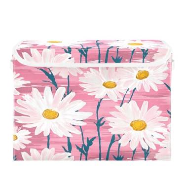 Imagem de SEHANY Caixa de armazenamento de armário de flores silvestres coloridas com tampas e alças, organizador de cestas de armazenamento de tecido dobrável, caixas de armazenamento de cubos grandes para