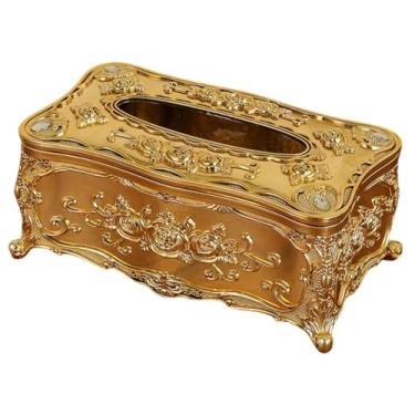 Imagem de WeiLaiKeQi Porta-lenços retangular com capa, organizador de papel toalha, ideal para decoração e presentes. Caixa multiuso para banheiros e lavabos, Ouro