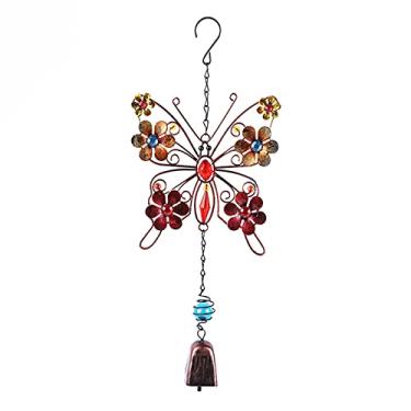 Imagem de Sino de Vento Borboleta Metal Estilo Europeu - Ornamento Arte Ferro com Pintura Ferrugem Decoração para Casa S Delicado Gancho Fácil Instalar Suporte