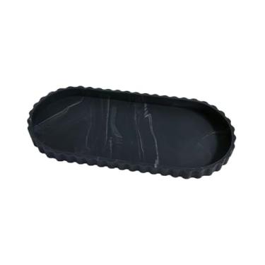 Imagem de Bandeja de silicone para banheiro, bandeja decorativa com textura de mármore, organizador de bancada espesso para joias, perfume, chaves, antiderrapante, fácil de limpar (mármore preto)