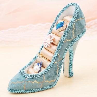 Imagem de ZJchao Exquisite Moda Pavão Azul Jóias Expositor Rack Titular para Casa e Loja Decoração Material de Tecido Resina (Salto alto)