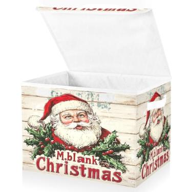Imagem de Blueangle Cestos de armazenamento fofos de Papai Noel com tampas, 42 x 32 x 30 cm, grande cesta organizadora dobrável para decoração de casa e escritório (150)